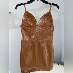 Brown Faux Leather Mini Dress